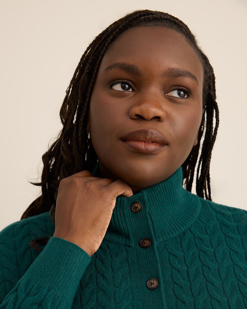 Half-Placket Cable Knit Sweater Half-Placket Cable Knit Sweater