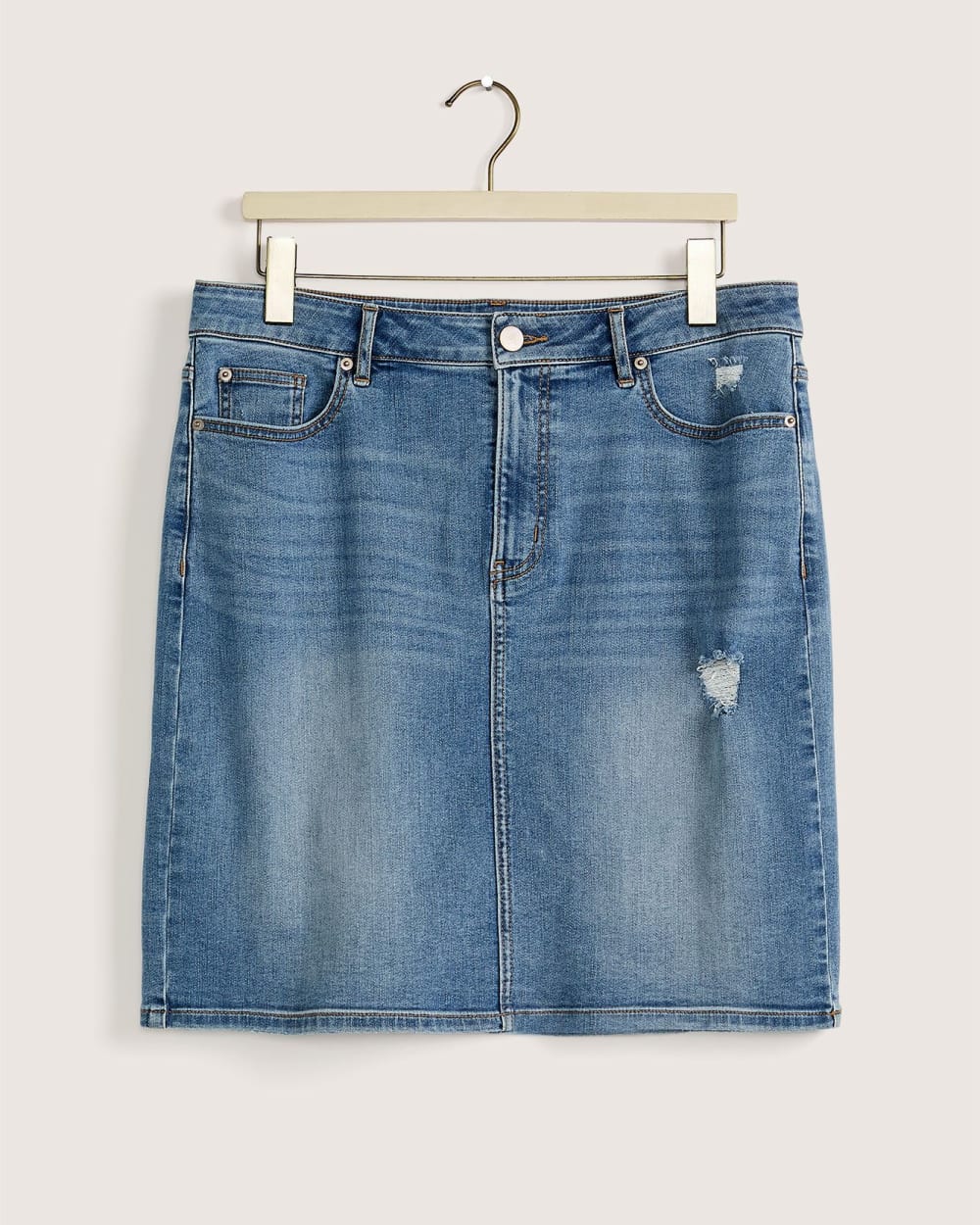 Distressed Denim Pencil Skirt Light Wash Addition Elle