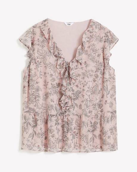 Blouse à manches courtes et col en V à volants