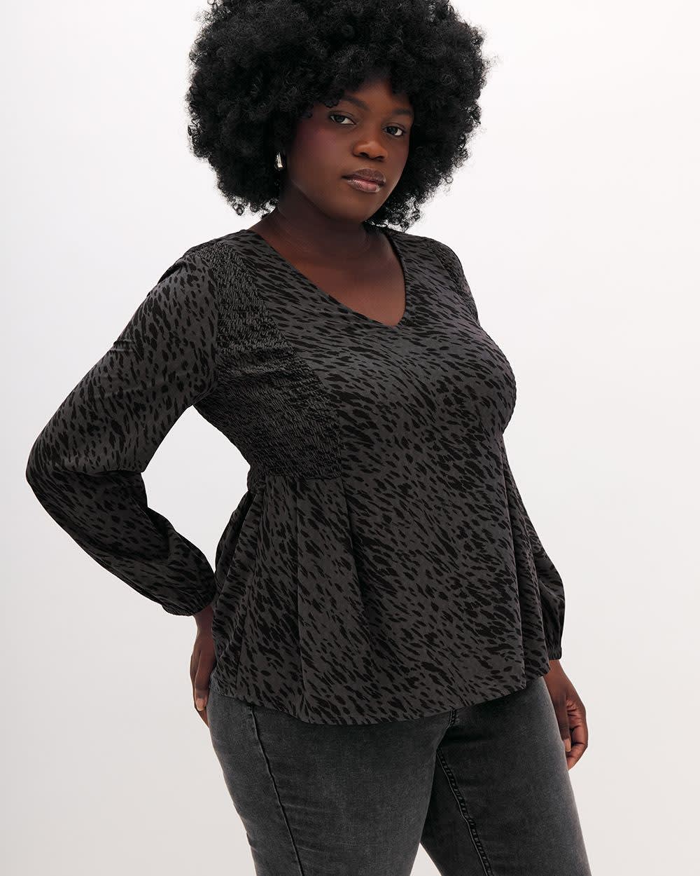 Fit and Flare Blouse with Smocking at Side - Addition Elle