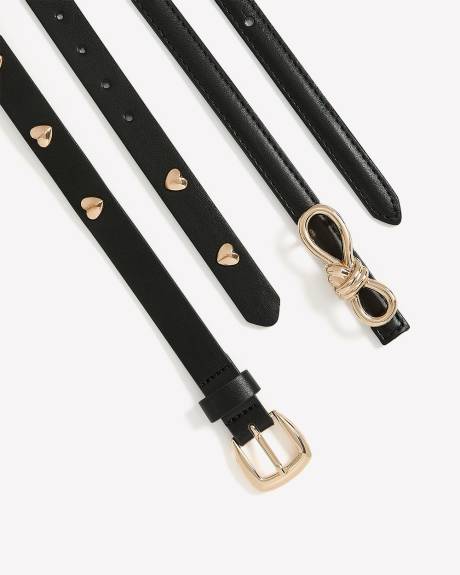 Black Faux Leather Belt, Set of 2