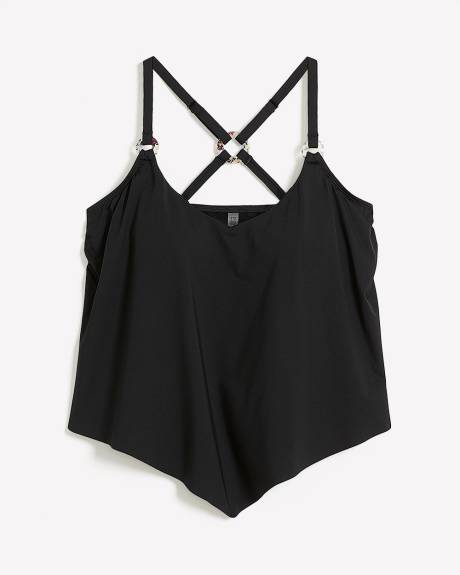 Black Draped Tankini with Ring Details
