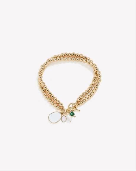 Bracelet double à billes dorées avec breloques - Addition Elle