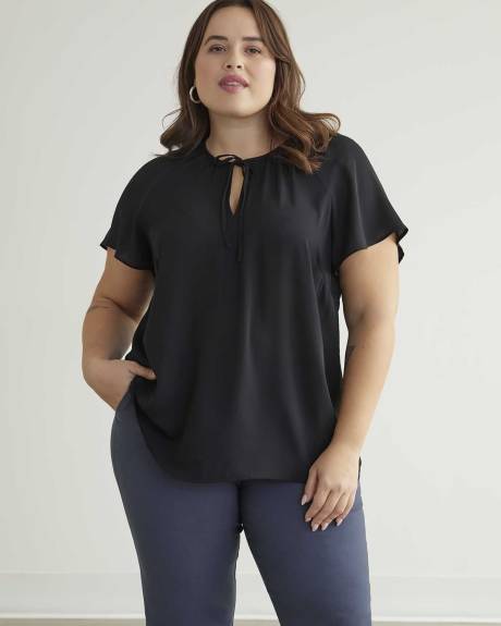 Blouse longue unie à manche courtes à volants, tissu responsable