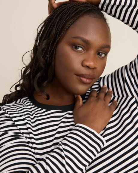 Striped Boyfriend-Fit Ribbed Tee - PENN. Essentials