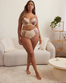 High-Cut Microfibre Brief with Embroidered Mesh - Déesse Collection