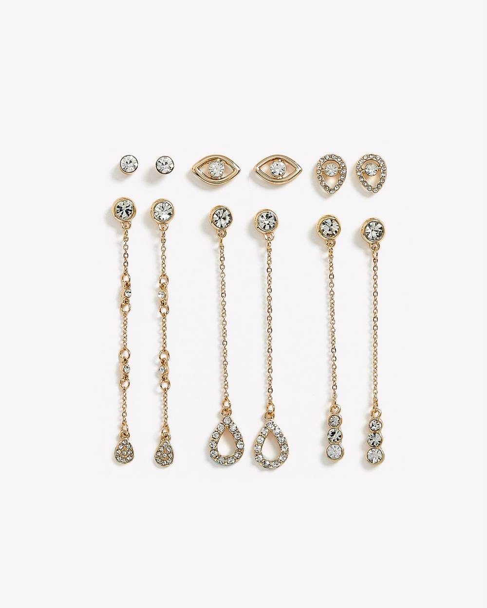 Assorted Stud and Drop Earrings with Crystal Stone, Set of 6 Penningtons