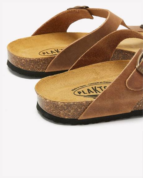 Sandale tong en cuir Jenny, pied large - Plakton