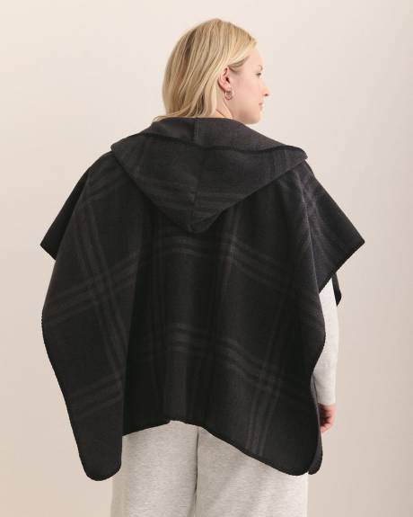 Black Plaid Hooded Cape with Pockets