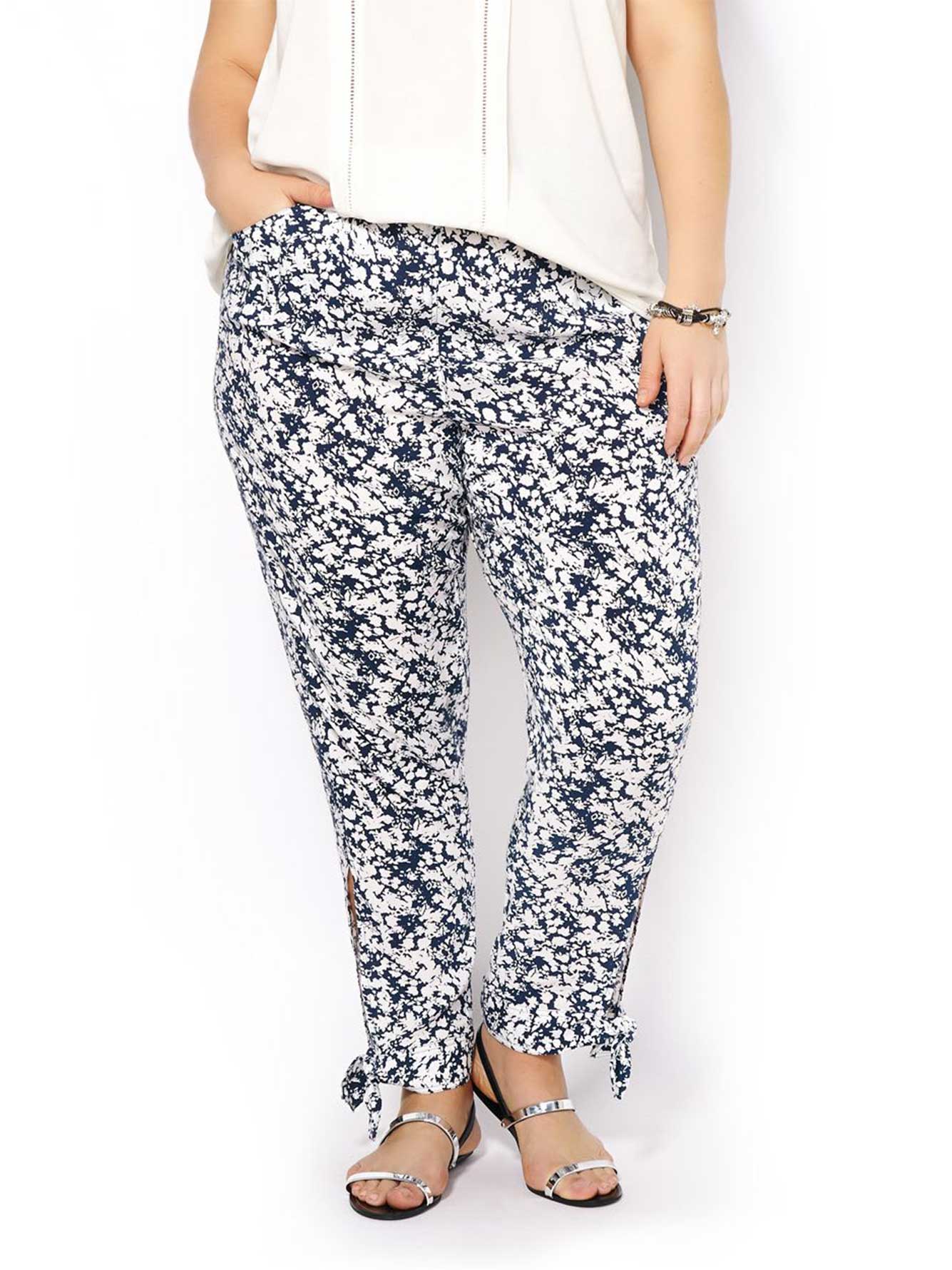 Slightly Curvy Fit Printed Pant with Ties | Penningtons