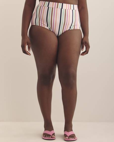 Multicoloured-Stripe High-Waisted Island Swim Brief - Raisins Curve