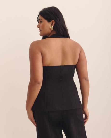 Gilet noir boutonné à attache derrière le cou - Addition Elle