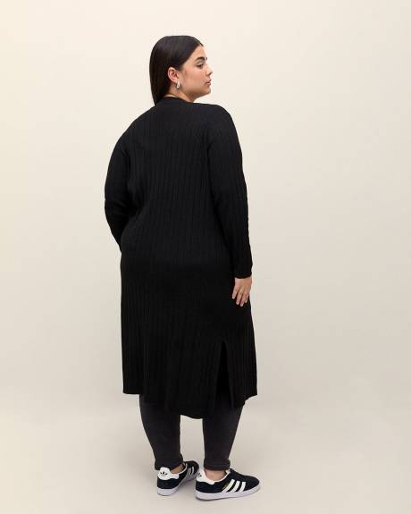Cardigan long à devant ouvert, tissu responsable