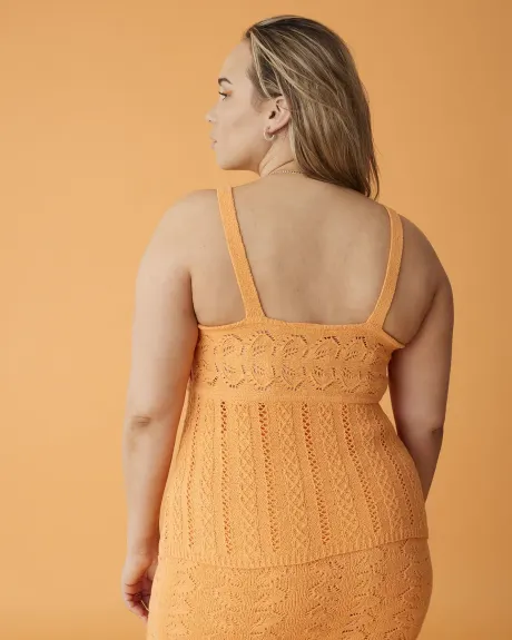 Orange Crochet V-Neck Sweater Tank Top - Addition Elle
