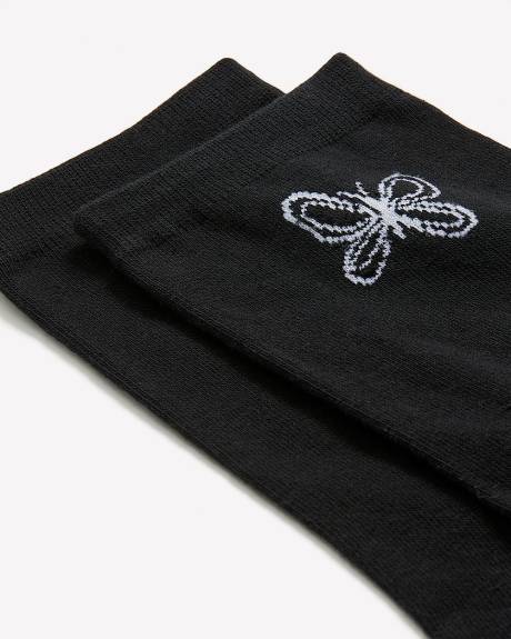 Black Crew Socks with Butterfly
