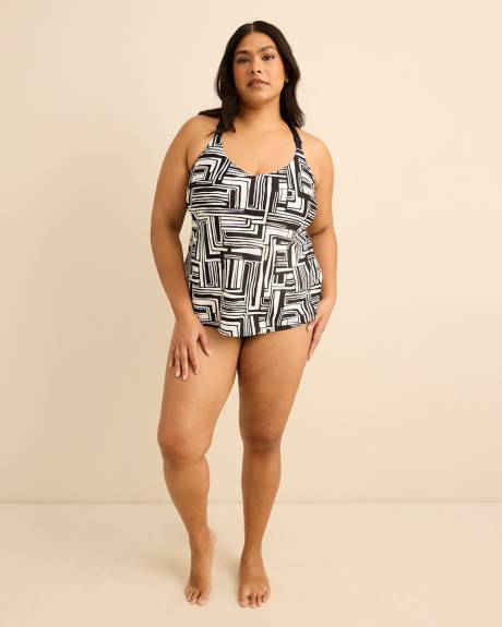 V-Neck Tankini Top with Black Ring Detail
