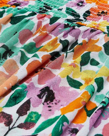 Robe cache-maillot fleurie à haut extensible et bretelles à nouer