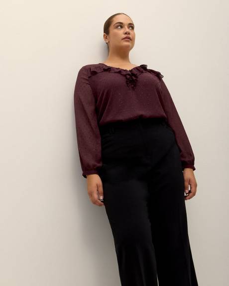 Blouse à manches longues avec encolure en V et volants