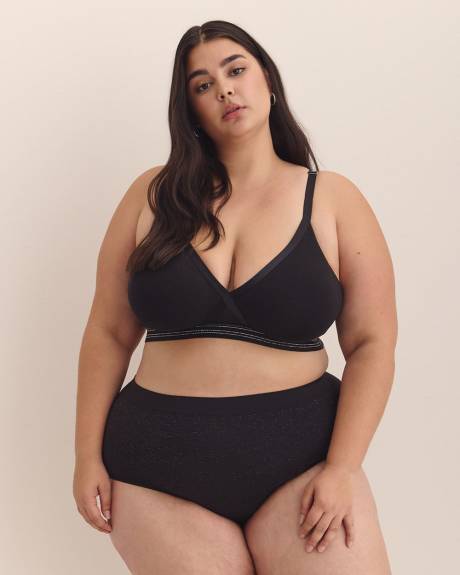 Wireless Black Cotton Bra with Crisscross Silver Trim - ti Voglio