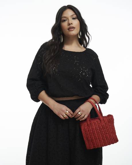 Black Eyelet Blouse with Slit Back - Addition Elle