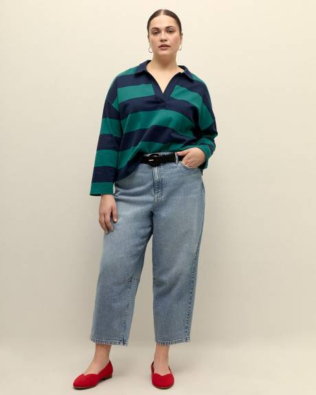 Cotton Striped Polo Sweatshirt