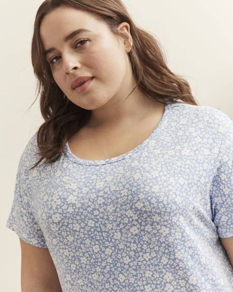 Chemise de nuit courte en jersey brossé, motif de petites fleurs - ti Voglio