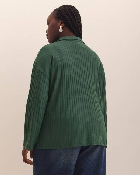 Ribbed Polo Knit Top