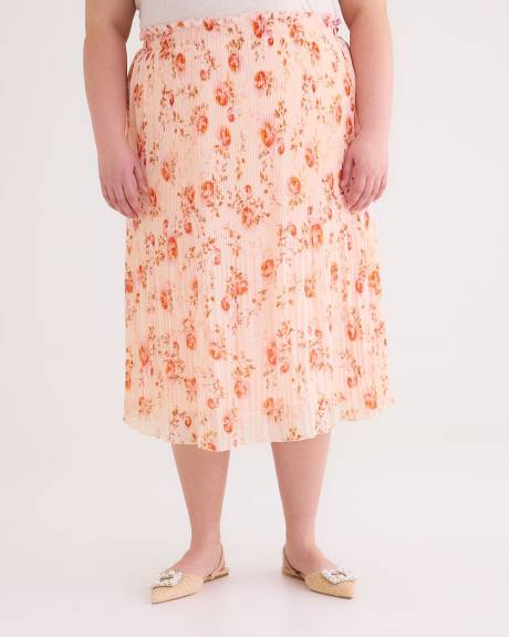 Printed Pull-On Pleated Midi Skirt
