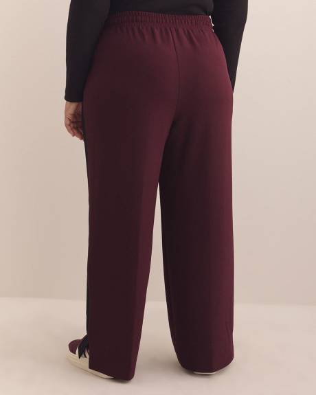 Burgundy Pull-On Wide-Leg Pant with Side Stripe