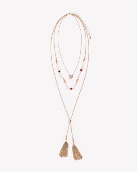 Long Multi-Chain Necklace with Beads and Tassels