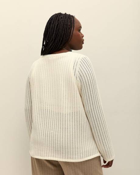 Long-Sleeve Crewneck Crochet Knit Top