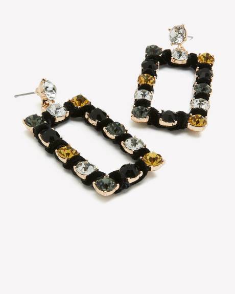 Rectangle Hoop Earrings with Stones