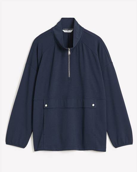 Sweatshirt en tricot français bleu marine avec demi-zip - Active Zone