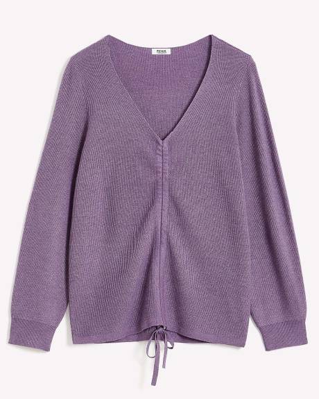 Shirred V-Neck Sweater