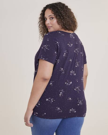 T-shirt imprimé à manches courtes et col en V, coupe boyfriend