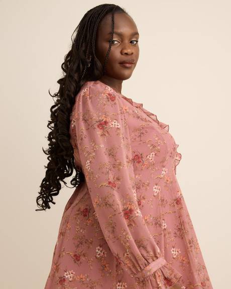 Robe courte évasée fleurie avec volants - Addition Elle Robe courte évasée fleurie avec volants - Addition Elle