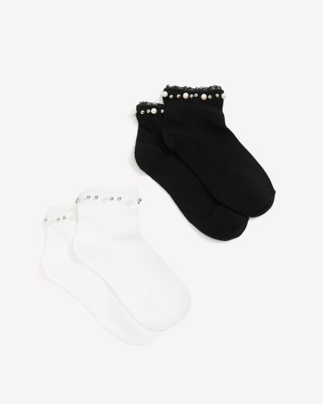 Crew Socks with Pearl Trim, pack of 2