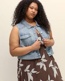 Veste boutonnée écourtée sans manches en denim, tissu responsable - d/C JEANS