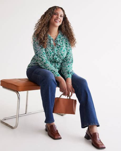 Floral Ruffled Faux-Wrap Blouse