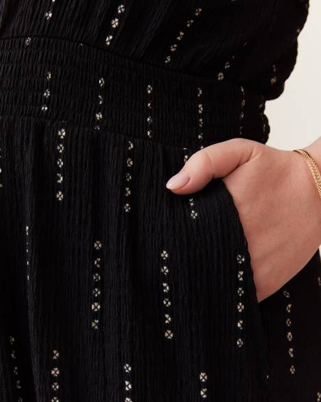 Smocked Waist Knit Romper with Crochet Details