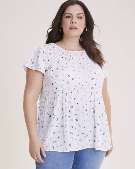 Responsible, Printed Short-Sleeve Pleated Blouse
