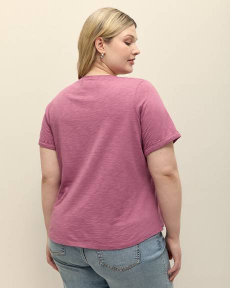 Short-Sleeve Henley Knit Top