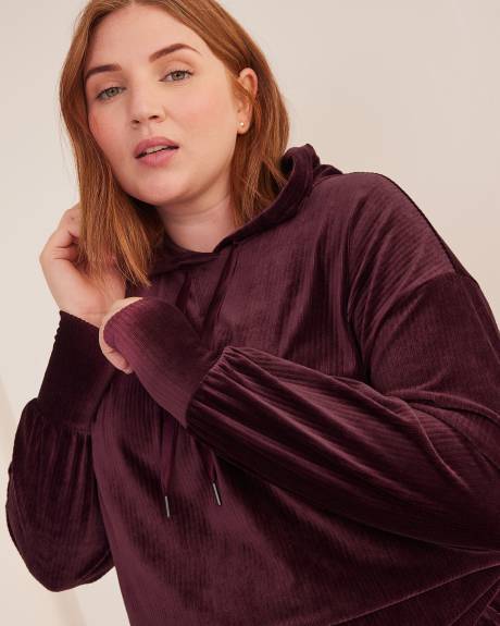 Ribbed Velvet Hooded Top - Active Zone