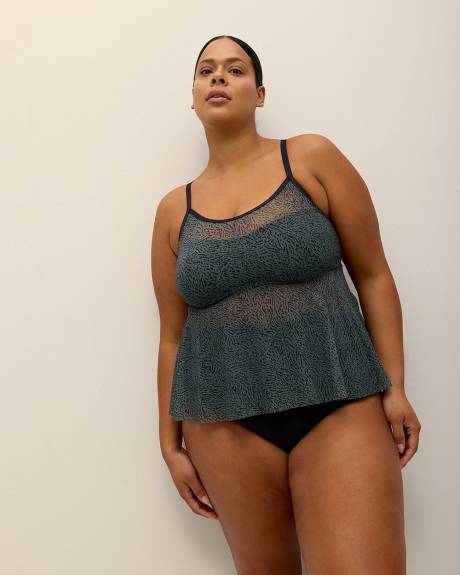 Zebra-Print Mesh Tankini Top