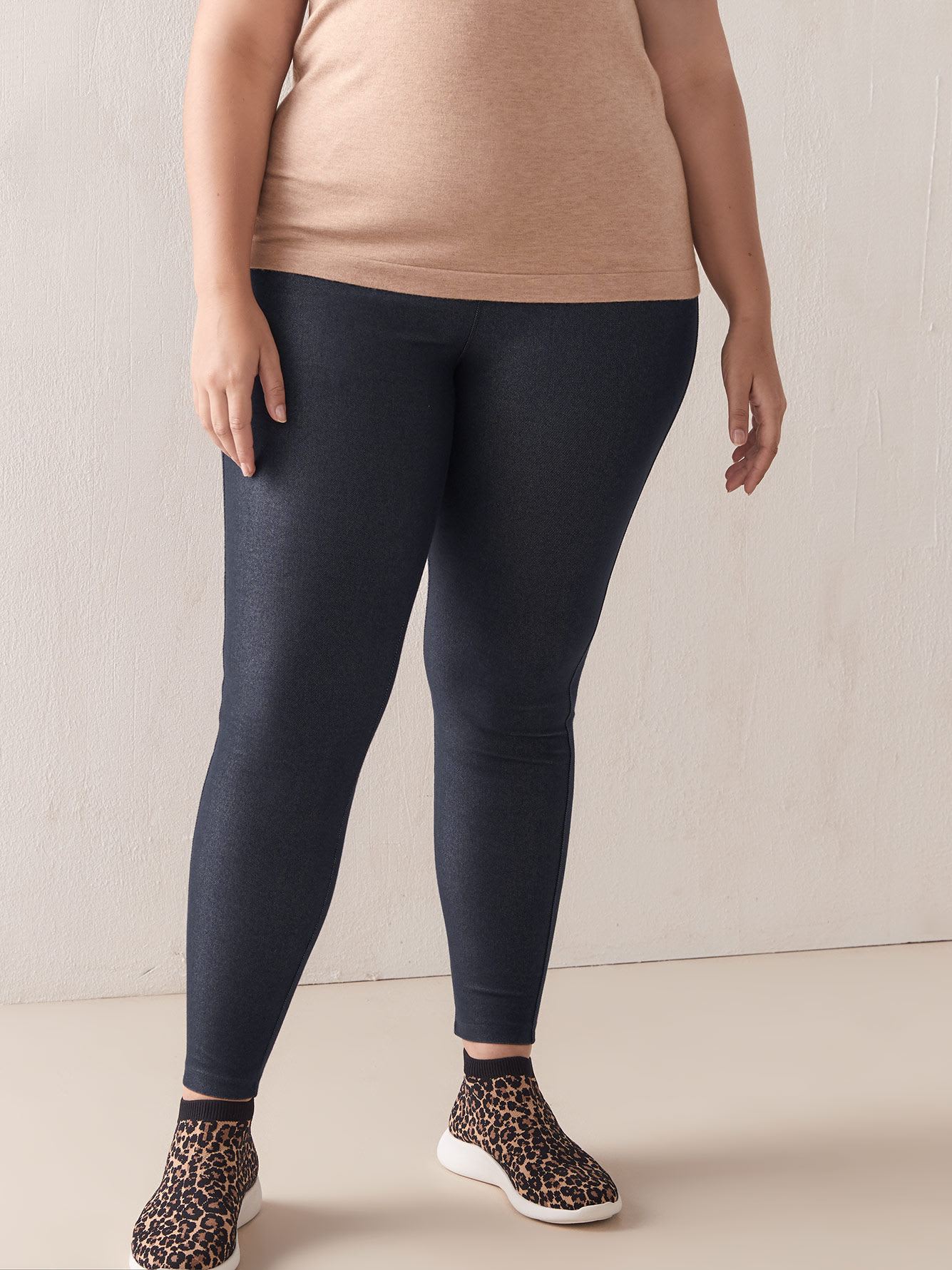 Solid Denim Leggings with Elastic Waistband - Addition Elle