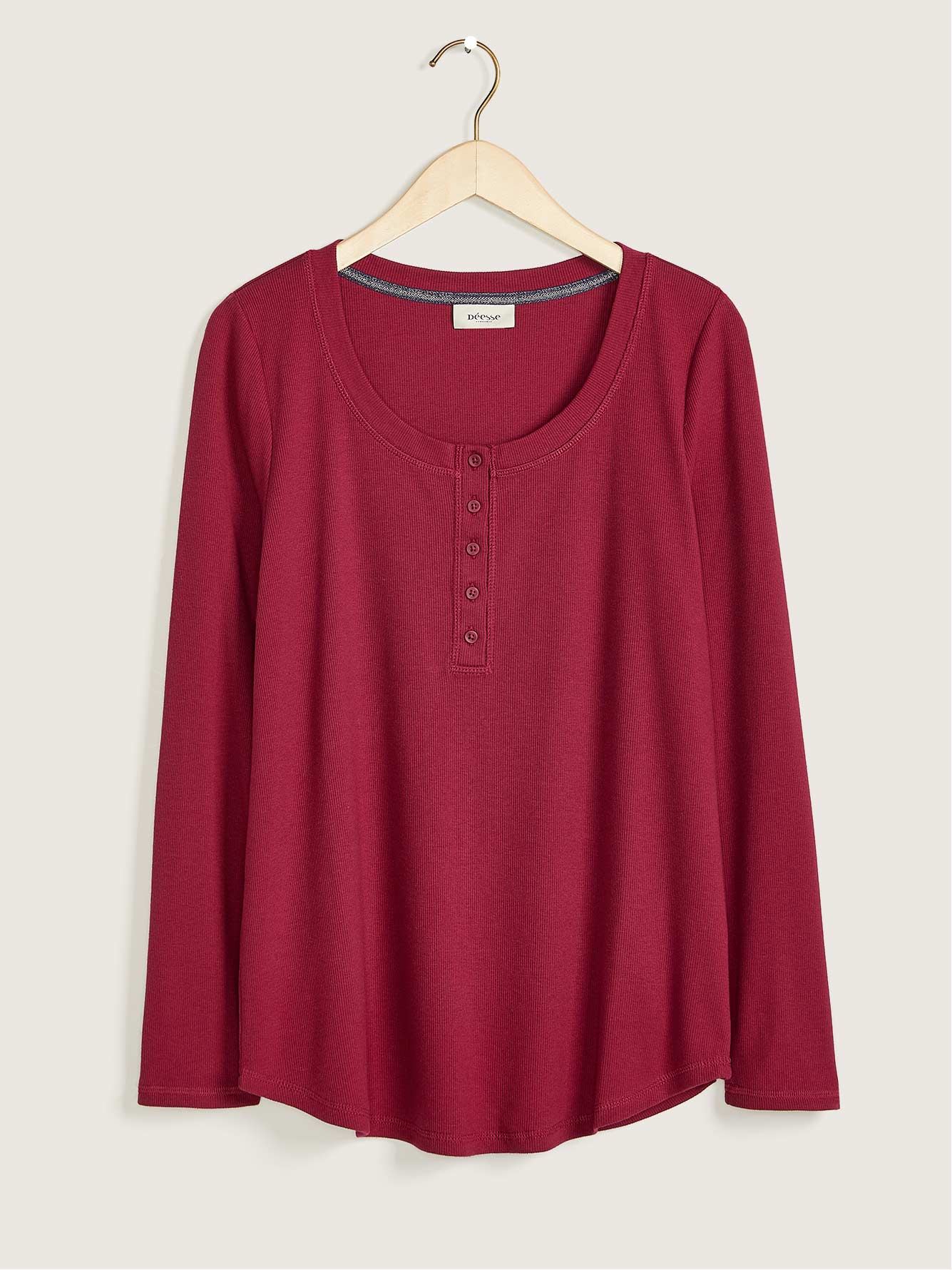 Ribbed ButtonDown Henley Sleep Top Déesse Collection Penningtons