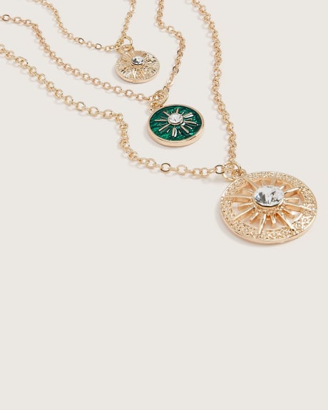 Three Layer Necklace With Medallion Pendant