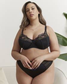 Soutien-gorge noir sexy avec dentelle fleurie et mesh, avec armatures - Déesse Collection