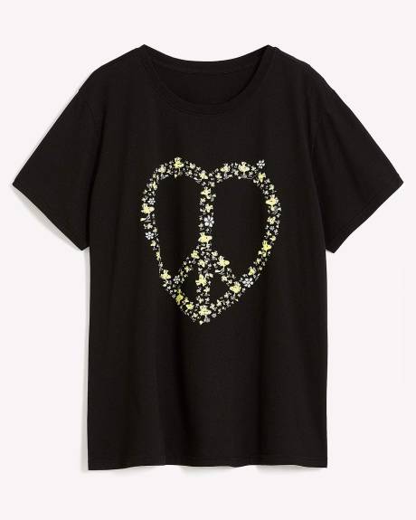 Crewneck Tee with Peace Heart Print