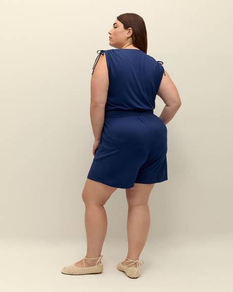 Sleeveless V-Neck Romper with Shoulder Ties